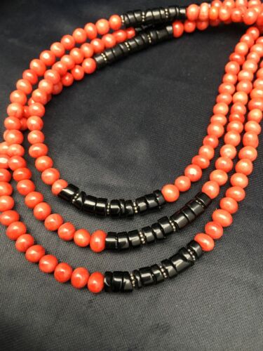 Navajo Red Coral 3 Strand Necklace | Sterling Silver | 19" | Authentic Native American Handmade | 2799