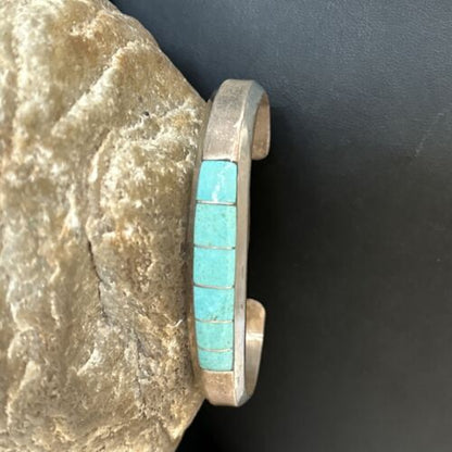 Men's Blue Sleeping Beauty Turquoise Inlay Bracelet | Sterling Silver | Authentic Native American Handmade | 14530