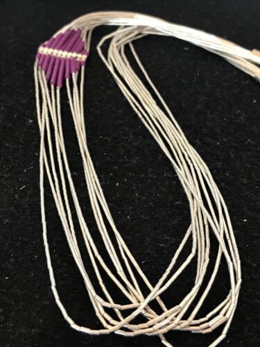 Native American Sugilite Heishi Tubes Necklace | 10 Strand Liquid Sterling Silver | 8561