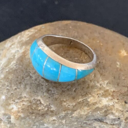 Native American Handmade Navajo Blue Turquoise Inlay Band Ring | Sz 6 | 12392