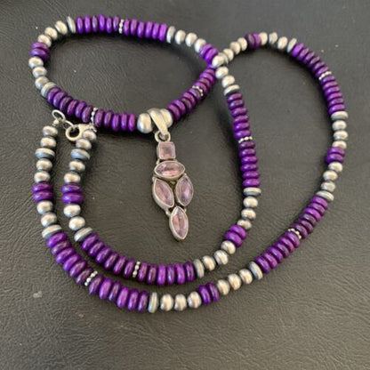 Navajo Amethyst Sugilite Necklace Pendant | Sterling Silver | Multi-Stone | Authentic Native American Handmade | 12375