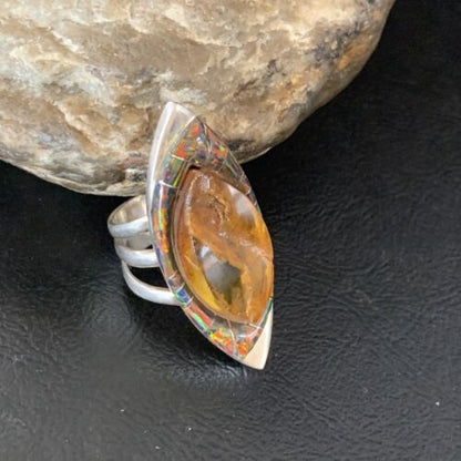 Navajo Sterling Silver Opal Inlay Ring | Sz 9 | Native American Handmade | Pomellato | 12850 - Masha USA