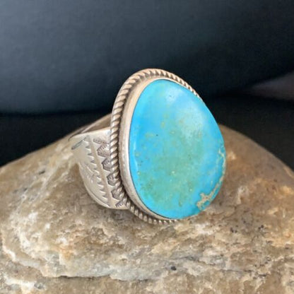 Navajo Blue Kingman Turquoise Ring | Sterling Silver | Sz 12.5 | Authentic Native American Handmade | 11959