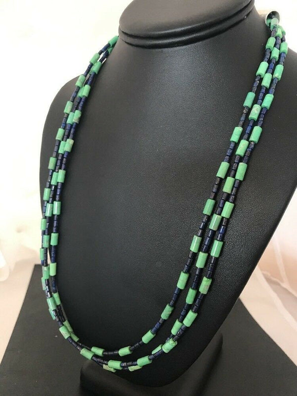Navajo Tube Beads Lapis Turquoise Necklace | Sterling Silver | Authentic Native American Handmade | 3260