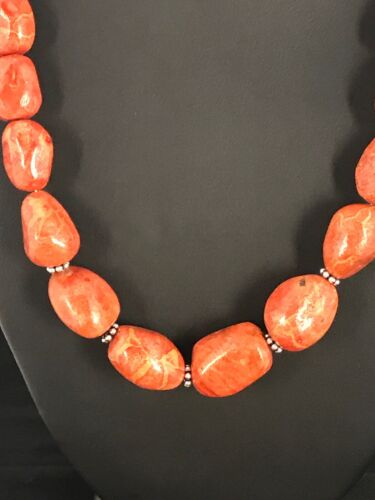 Navajo Apple Coral Sponge Bead Necklace | Sterling Silver | Authentic Native American Handmade | 22" | 8526