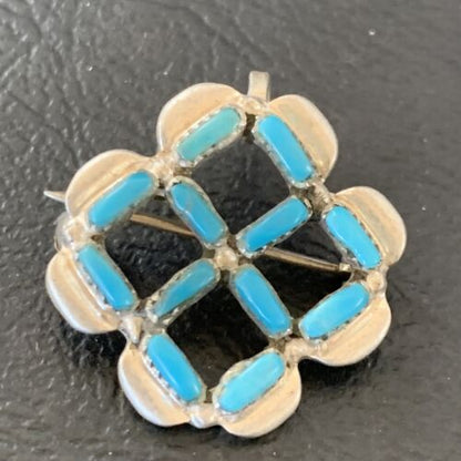 Zuni Blue Turquoise Pin Pendant | Sterling Silver | Authentic Native American Handmade | 12134
