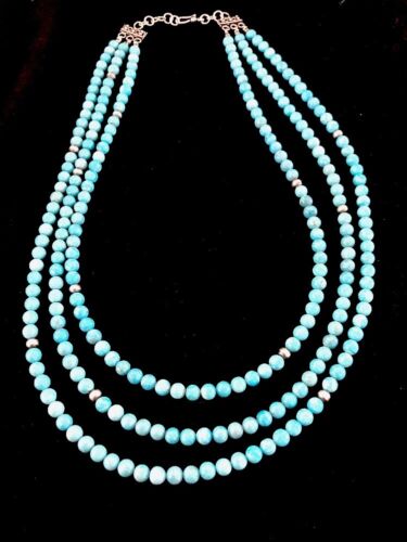 Navajo Sterling Silver Necklace | Native American Blue Turquoise Bead | Stabilized | 3390