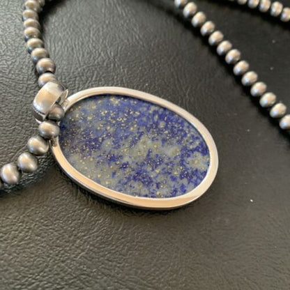 Native American Navajo Blue Lapis Pendant Necklace | Sterling Silver | Authentic Handmade | 11717
