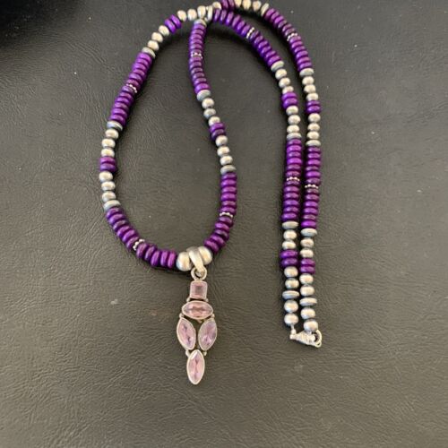 Navajo Amethyst Sugilite Necklace Pendant | Sterling Silver | Multi-Stone | Authentic Native American Handmade | 12375
