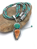Navajo Kingman Turquoise & Spiny Oyster Necklace Pendant | Sterling Silver | 21" | Multi-Stone 2861