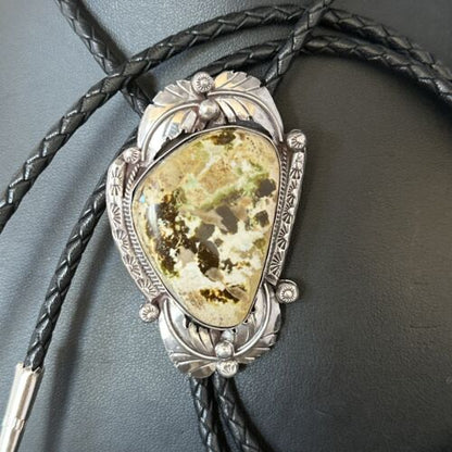 Men's Green Royston Turquoise Bolo Tie | Sterling Silver | Navajo | Authentic Native American Handmade | 14786