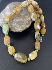 Navajo Sterling Silver Faceted Green Nugget Turquoise Necklace | Authentic Native American | 21" | 1493