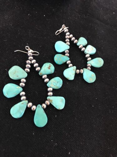 Blue Turquoise Teardrop Earrings | Navajo Sterling Silver | Authentic Native American Handmade