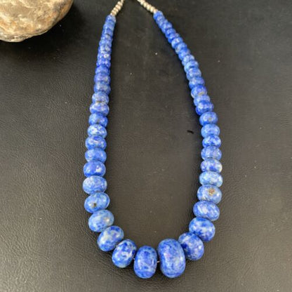 Native American Blue Denim Lapis Bead Necklace | Sterling Silver Heishi | 20" | 13974
