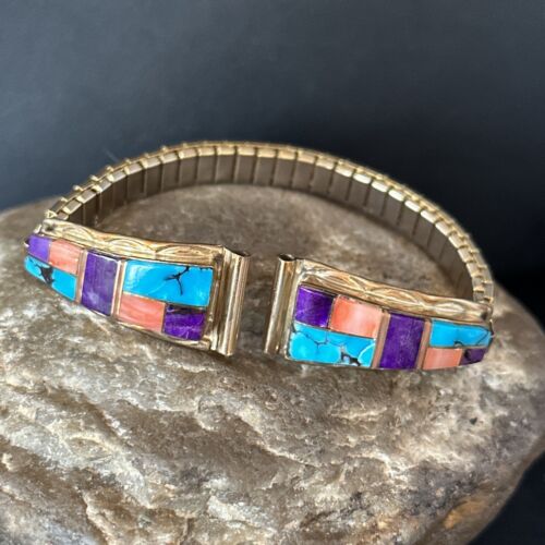 Navajo Turquoise Sugilite Inlay Watch Tips | Sterling Silver & Gold-Filled | Authentic Native American Jewelry | 14399