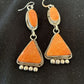 Navajo Orange Spiny Oyster Dangle Earrings | Sterling Silver | Authentic Native American Handmade | 199