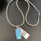Blue Opal Inlay Necklace Pendant | Navajo Pearls | Sterling Silver | Authentic Native American Handmade | 2835