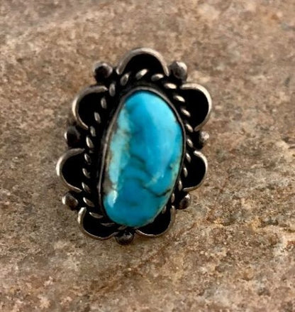 Vintage Navajo Southwestern Turquoise Ring | Handmade Sterling Silver Sz 8.5 | Native American | 3441