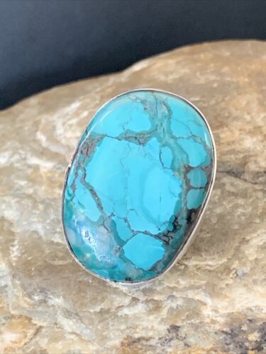 Men's Navajo Blue Spiderweb Turquoise Ring | Sterling Silver | Sz 10.5 | Authentic Native American Handmade | 1832