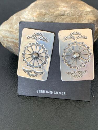 Women's Navajo Sterling Silver Stamped Earrings | 1.5" | Authentic Native American Handmade | 1664