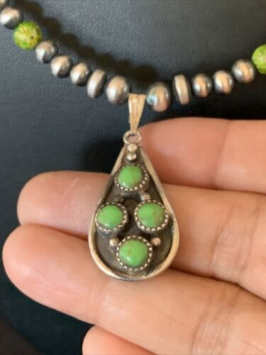 Navajo Green Gaspeite Turquoise Pendant | Authentic Native American Sterling Silver | Multi-Stone | 12265