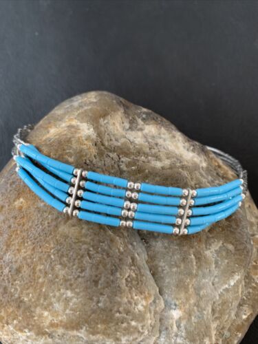 Navajo Blue Turquoise Heishi Bracelet | Sterling Silver | 5-Strand | 8" | Authentic Native American Handmade | 2177