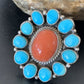 Navajo Blue Turquoise Coral Cluster Ring | Authentic Native American Sterling Silver | Multi-Stone | Sz 9.5 | 11507