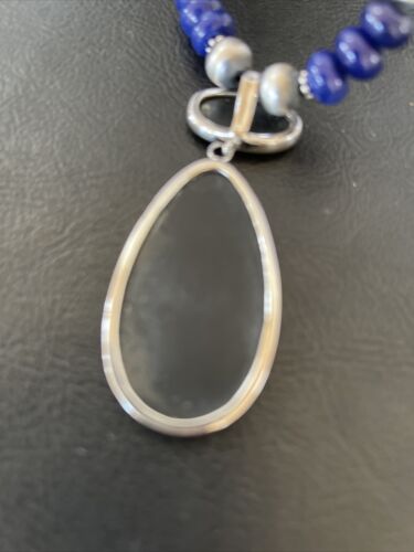 Women's Sterling Silver Necklace | Blue Lapis Bead Opal Inlay Pendant | Multi-Stone | 10584