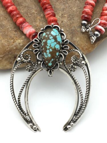 Navajo Turquoise #8 Spiny Oyster Naja Pendant | Sterling Silver Necklace | 24" | Authentic Native American | 4062