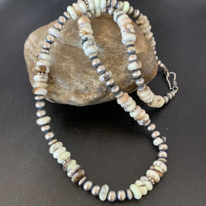 Men's Navajo Pearl Necklace with Wild Horse Turquoise Pendant | Sterling Silver | Single Strand | 10474