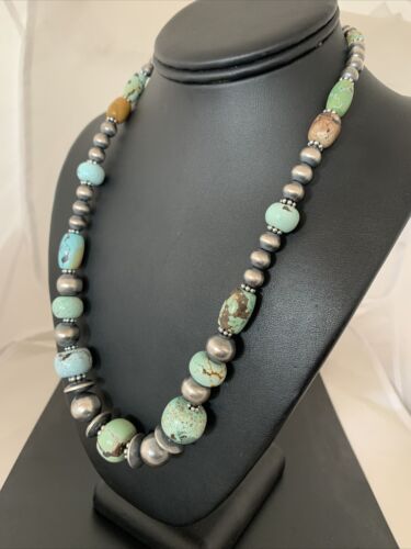 Authentic Native American Navajo Pearls Necklace | Sterling Silver Dry Creek Turquoise Beads | 21" | 01385