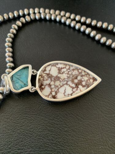 Navajo Pearl Wild Horse Kingman Turquoise Necklace Pendant | Authentic Native American Sterling Silver | Multi-Stone | 11811