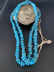 Men's Santo Domingo Blue Kingman Turquoise Shell Necklace | 38" | Authentic Native American Handmade | 13195