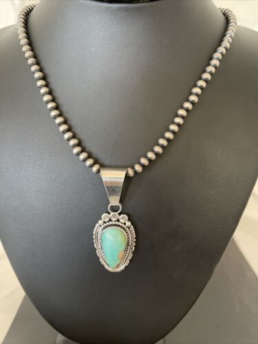 Women's Royston Turquoise Pendant Necklace | Navajo Pearls | Sterling Silver | Authentic Native American Handmade | 01183