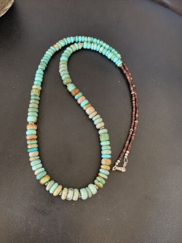 Navajo Pearls Royston Bead | Green Turquoise Necklace | Sterling Silver | 26" | Authentic Native American Handmade | 12533