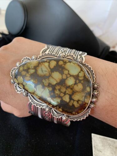 Native American Men's Navajo Spiderweb Turquoise Cuff Bracelet | Sterling Silver | 1272