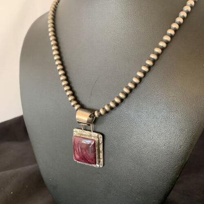 Navajo Pear Purple Spiny Oyster Pendant Necklace | Sterling Silver | Authentic Native American Handmade | 10951