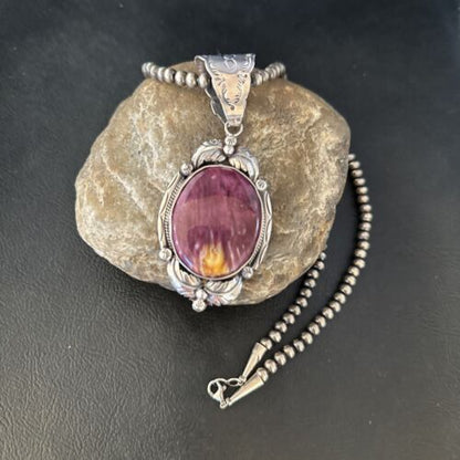 Navajo Purple Spiny Oyster Pendant Necklace | Sterling Silver | Women's | Authentic Native American Handmade | 14665