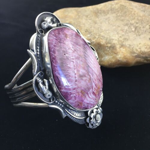 Navajo Purple Spiny Oyster Row Cuff Bracelet | Sterling Silver | XL Men's | Authentic Native American Handmade | 10111