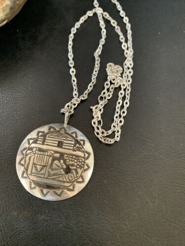 Native American Hopi Pueblo Design Stamp Pendant | Sterling Silver | Handmade | 12318 Chain