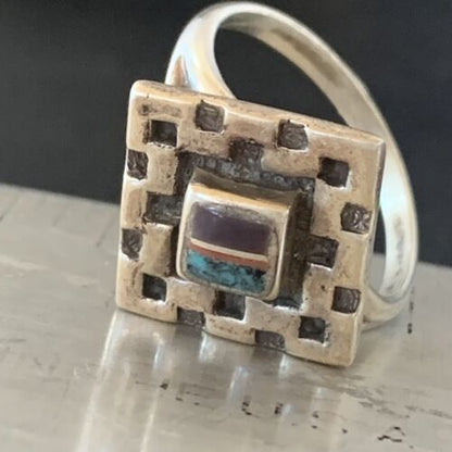 Southwestern Women's Navajo Blue Turquoise Sugilite Inlay Ring | Sz 7.5 | 11283 - Masha USA