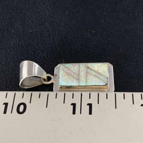 Navajo Sterling Silver White Pink Faux Opal Inlay Pendant | 1.5" | Authentic Native American Handmade | 13555