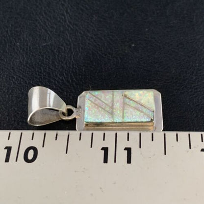 Navajo Sterling Silver White Pink Faux Opal Inlay Pendant | 1.5" | Authentic Native American Handmade | 13555 - Masha USA