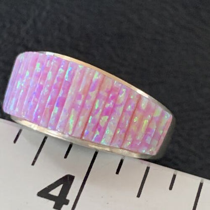 Navajo Pink Opal Inlay Band Ring | Sz 8.5 | Authentic Native American Handmade | 12410