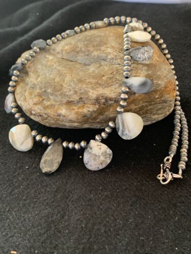 Navajo Pearls Pear Shape Necklace | Sterling Silver Black Rutile Opal Teardrop | Authentic Native American Handmade | 4088