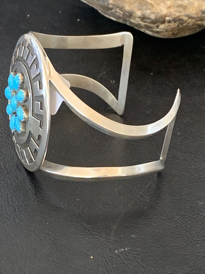 Men's Cluster Navajo Blue Kingman Turquoise Cuff Bracelet | Sterling Silver | Authentic Native American Handmade | 1652