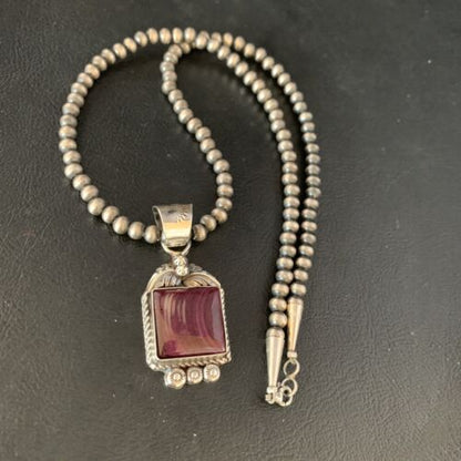 Navajo Purple Spiny Necklace Pendant | Sterling Silver | Authentic Native American Handmade | 13627
