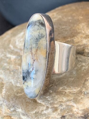 Southwestern Navajo Cinnabrite Ring | White Black | Sterling Silver | Sz 6.5 | 1550