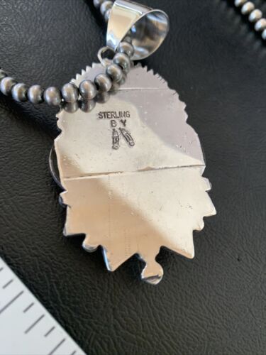 Men's Navajo Pearl Sterling Silver Necklace | Coffee Tiger's Eye Pendant | 11689