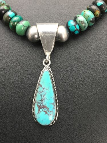Navajo Spiderweb Turquoise Bead Necklace Pendant | Sterling Silver | Authentic Native American Handmade | 2796